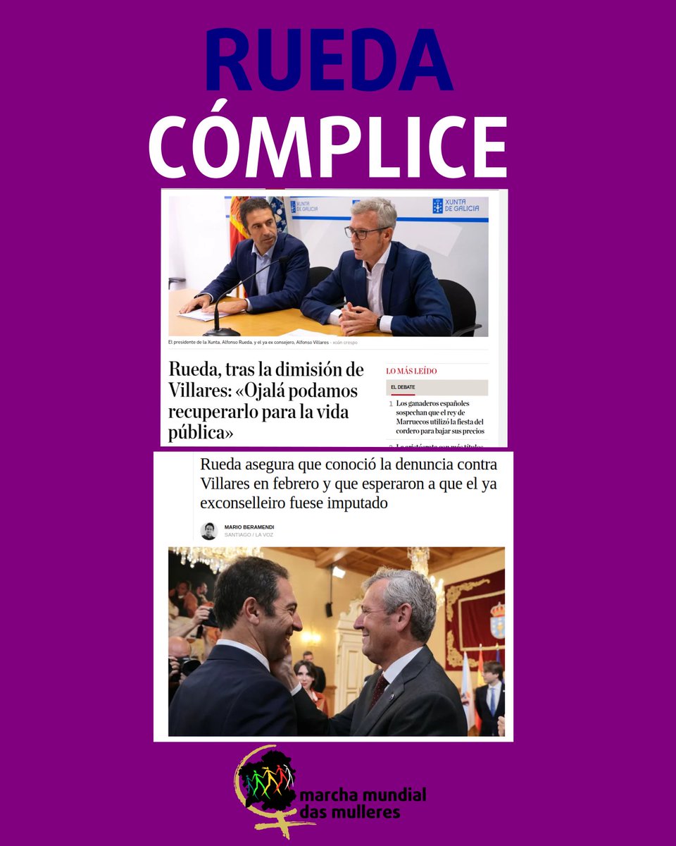 [ Violencia Machista ] 🛑 Nas últimas coñecemos que a denuncia por agresion sexual contra Alfonso Villares é de decembro e o Goberno da Xunta, co presidente Rueda á cabeza, ocultaron este caso até a imputación do Tribunal Superior de Xustiza.

. #dimisión #XuntadeGaliza