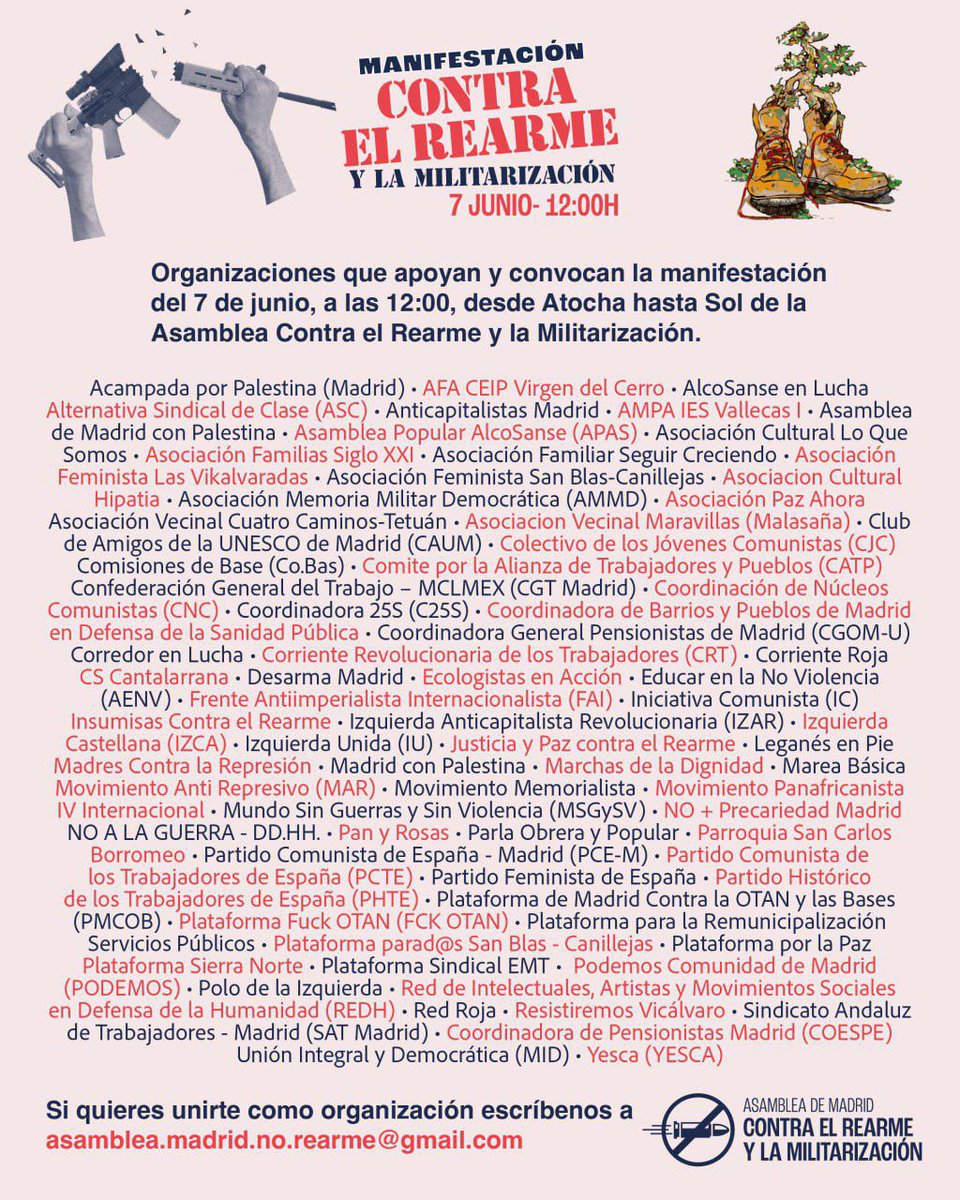 El sábado todos a las calles contra la militarización y el rearme

#7JContraElRearmeYMilitarización