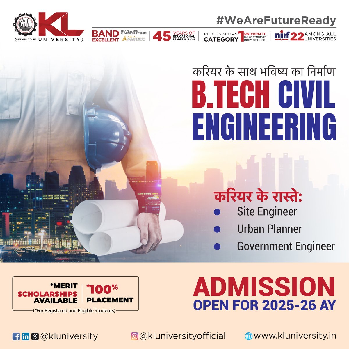 kluniversity's tweet image. अगर आप सिर्फ ऑफिस में बैठकर काम नहीं, बल्कि ज़मीन पर उतरकर इतिहास रचने का सपना देखते हैं, तो B.Tech Civil आपका सही रास्ता है। क्योंकि ये वो कोर्स है जिसमें सीमेंट से शहर और मेहनत से पहचान बनती है।

kluniversity.in/admissions-202…

#KLU #btechcivilengineering