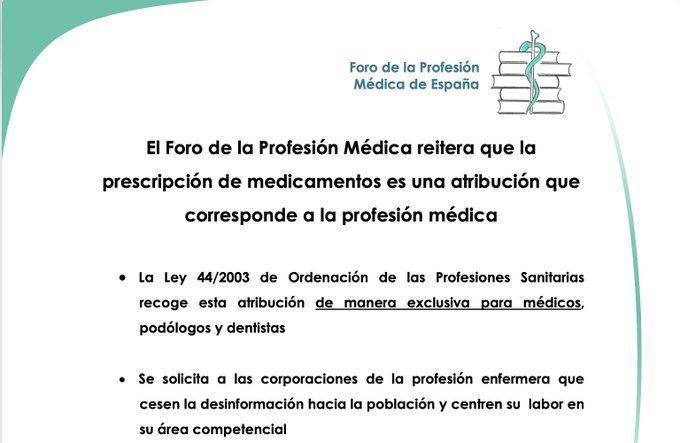 📰El Foro de la Profesión Médica reitera que la prescripción de medicamentos es una atribución que corresponde a la profesión médica.