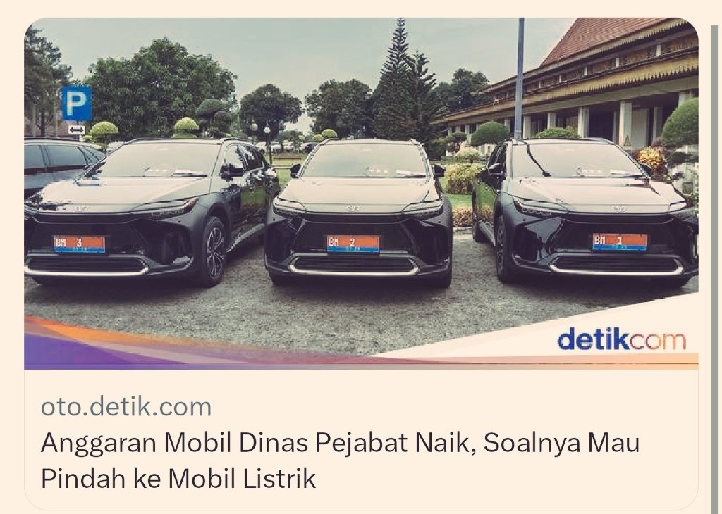 Mantap, berlomba lombalah KALIAN disitu menghabiskan UANG RAKYAT⁉️

Kami masyarakat Indonesia paham kok!!

Soalnya Pejabat itu kan kerjanya untuk &amp; demi rakyat, jadi harus diberi yang spesial, kan nggak pantas pejabat eselon satu itu kalok pakai mobil listrik 400 jutaan, Makanya