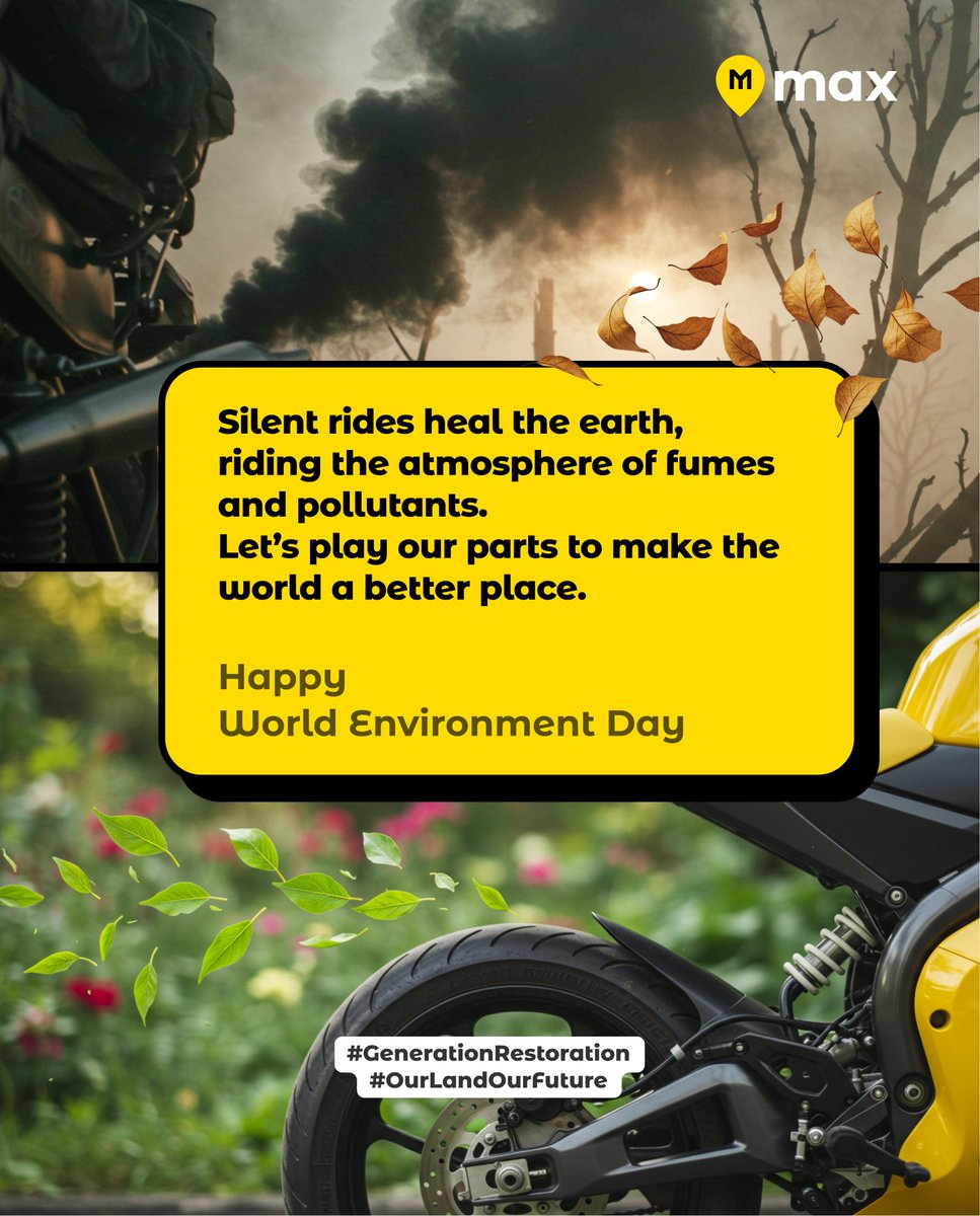 maxdrive_ai's tweet photo. This World Environment Day, we ride for change.
Every silent ride is a step towards a cleaner, greener planet. Let’s reduce the noise, cut the fumes, and restore our Earth, one electric ride at a time.
#MAX #MAXe #WorldEnvironmentDay #EVRevolution #CleanRides #SustainableFuture https://t.co/pE0hl1PnKT