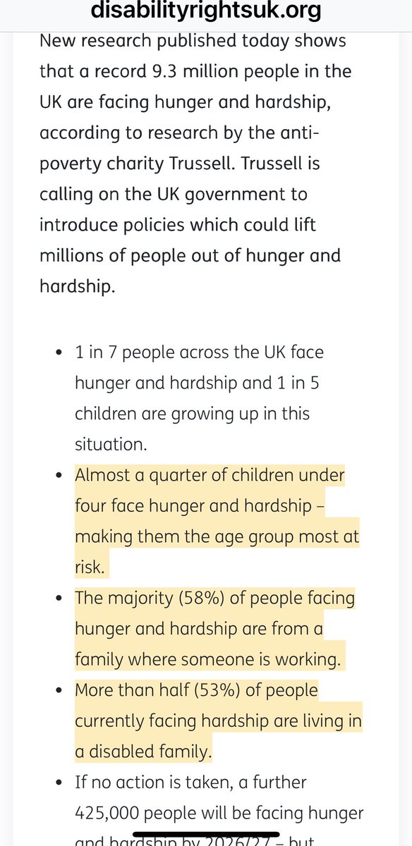 DisWelS's tweet photo. #UKGov must stop their insulting “#WorkingPeople” relentless chanting. Here’s why:
“majority (58%) of people facing hunger and hardship are from a family where someone is WORKING”⬇️ &
“53% are in #disabled families” @TrussellUK
#Poverty
#DisabledWorkers #DisabilityInclusion https://t.co/fhnQt7mAhb