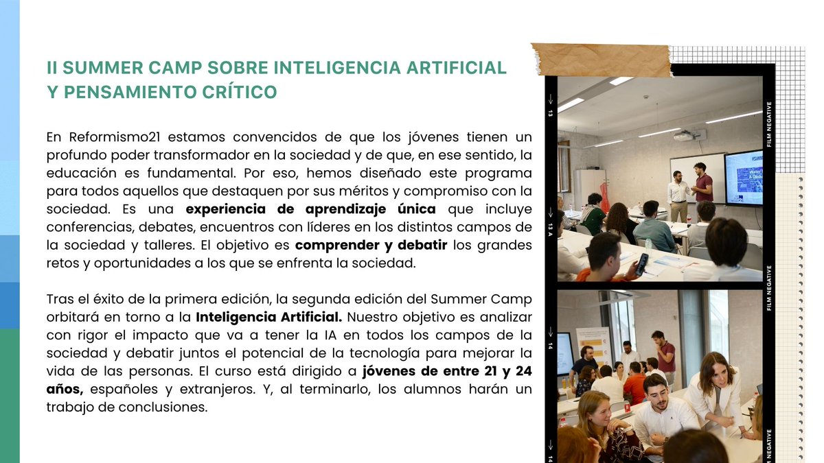Reformismo21's tweet photo. 📢 ¡Ya tenemos nuevas fechas para el Summer Camp! 

☀️ Será del 11 al 14 de septiembre en Alcalá de Henares

👉 ¡Tenéis hasta el 15 de julio para mandar vuestra candidatura a summercamp@reformismo21.org! https://t.co/DJNtn9m8KS