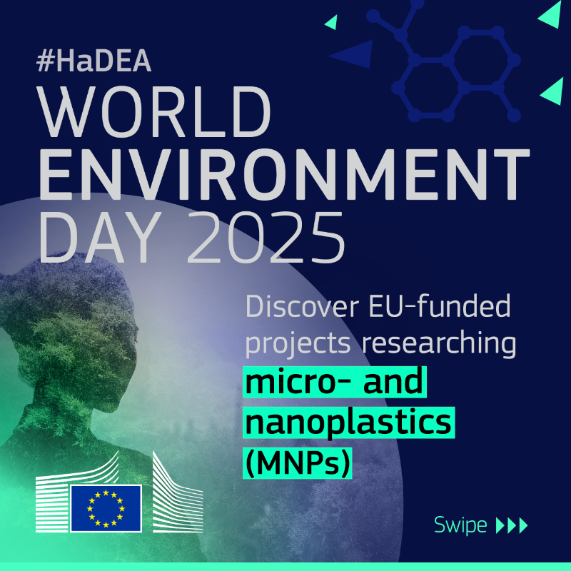 EU_HaDEA's tweet photo. Today is #WorldEnvironmentDay ♻️🌍

With micro- and nanoplastics (MNPs) being everywhere around us and affecting our health, it's time to #BeatPlasticPollution.

Learn how the #EUfunded @CuspResearch cluster is advancing research on the human health impacts of MNPs.