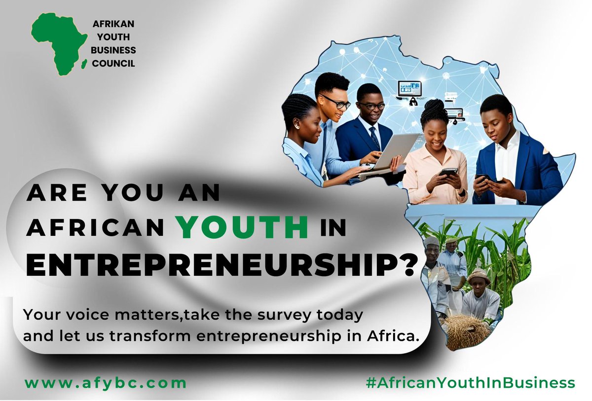 Afrikan Youth Business Council - AfYBC (@afriybc) on Twitter photo Are you a young African entrepreneur?
<a href="/AfriYBC/">Afrikan Youth Business Council - AfYBC</a>  wants to hear your story!
Share your challenges & ideas in this survey that will shape real policy & support programs for youth-led businesses.
Start now: tinyurl.com/tady86yj
#YouthInBusiness #AfYBC #AfricaRising Are you a young African entrepreneur?
<a href="/AfriYBC/">Afrikan Youth Business Council - AfYBC</a>  wants to hear your story!
Share your challenges & ideas in this survey that will shape real policy & support programs for youth-led businesses.
Start now: tinyurl.com/tady86yj
#YouthInBusiness #AfYBC #AfricaRising