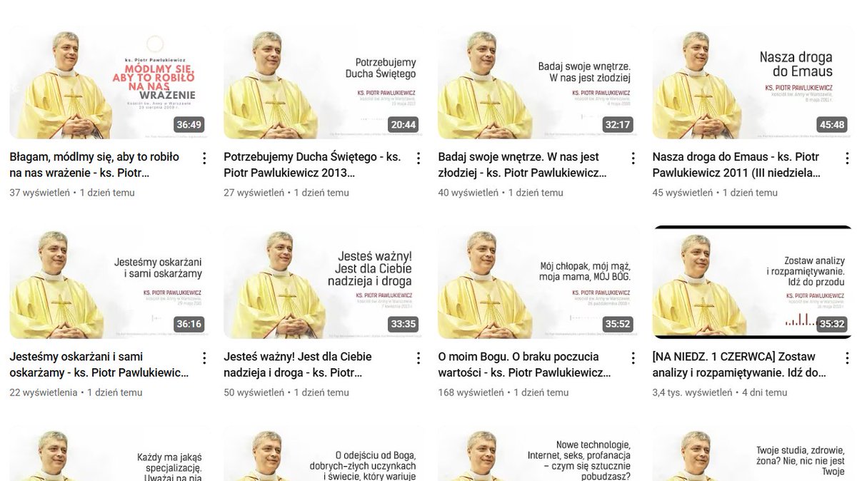 Wracają kazania na YouTube. Duchowa uczta na wyciągnięcie ręki -> youtube.com/@ksPiotrPawluk…
Odbudowuję kanał na nowo – z wiarą, że największe przeciwności za nami i nadzieją, że nadal te kazania będą zmieniały życie setek tysięcy osób.

Miłego słuchania!
(E.)