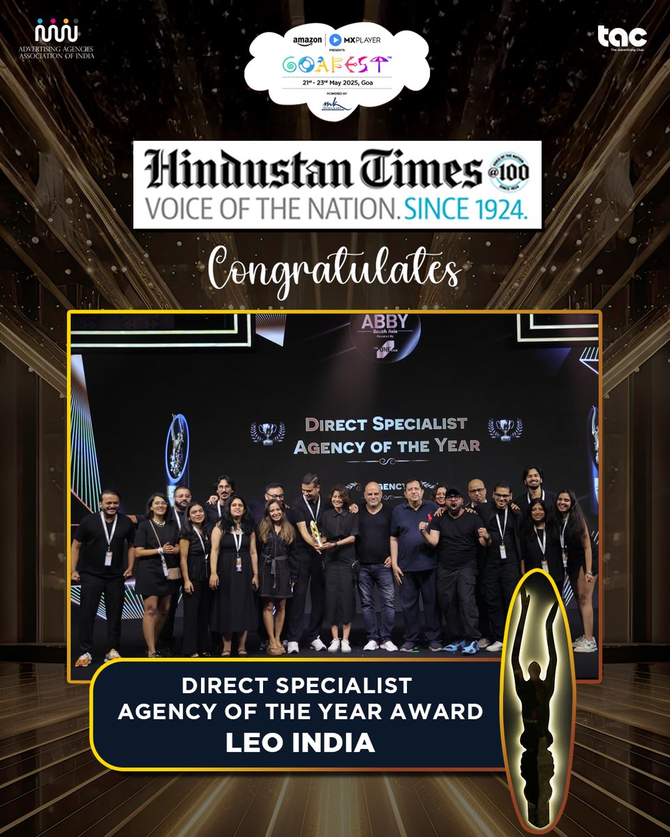 Goafest (@goafestlive1) on Twitter photo Unbe-LEO-vable!
Big congratulations to Leo India for bagging a second win: clinching the Direct Specialist Agency of the Year title at Goafest 2025.
#goafestwithht #Goafest2025 #LeoIndia #DirectSpecialistAgencyOfTheYear #abbys
<a href="/htTweets/">Hindustan Times</a> <a href="/ht_media_group/">HT Media Group</a> Unbe-LEO-vable!
Big congratulations to Leo India for bagging a second win: clinching the Direct Specialist Agency of the Year title at Goafest 2025.
#goafestwithht #Goafest2025 #LeoIndia #DirectSpecialistAgencyOfTheYear #abbys
<a href="/htTweets/">Hindustan Times</a> <a href="/ht_media_group/">HT Media Group</a>