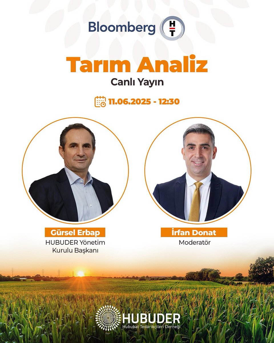 Yönetim Kurulu Başkanımız Sayın <a href="/GerbapGursel/">Gürsel ERBAP</a> , 11 Haziran 2025 Çarşamba günü saat 12:30’da Bloomberg HT ekranlarında İrfan Donat’ın sunduğu Tarım Analiz programına konuk olacak.