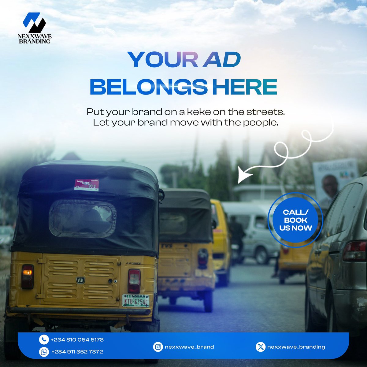 NexxwaveB's tweet photo. Why stay stuck on a billboard when your brand can move with the people?

Let’s take your brand to the streets — literally. Keke branding that rides through the city, gets seen, and gets remembered. https://t.co/okkpeEbpMY