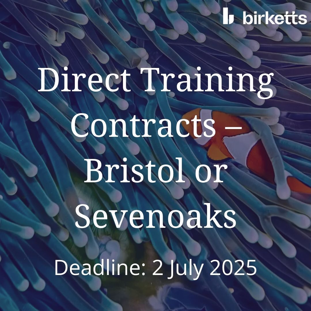 Applications are now open for direct training contracts at our Sevenoaks and Bristol offices.

Apply now for 2025 or 2026 in Bristol, and for 2025 in Sevenoaks: birketts.grad.allhires.com/app/

The deadline to apply is 2 July 2025.

#TrainingContracts #Trainees #JoinUs