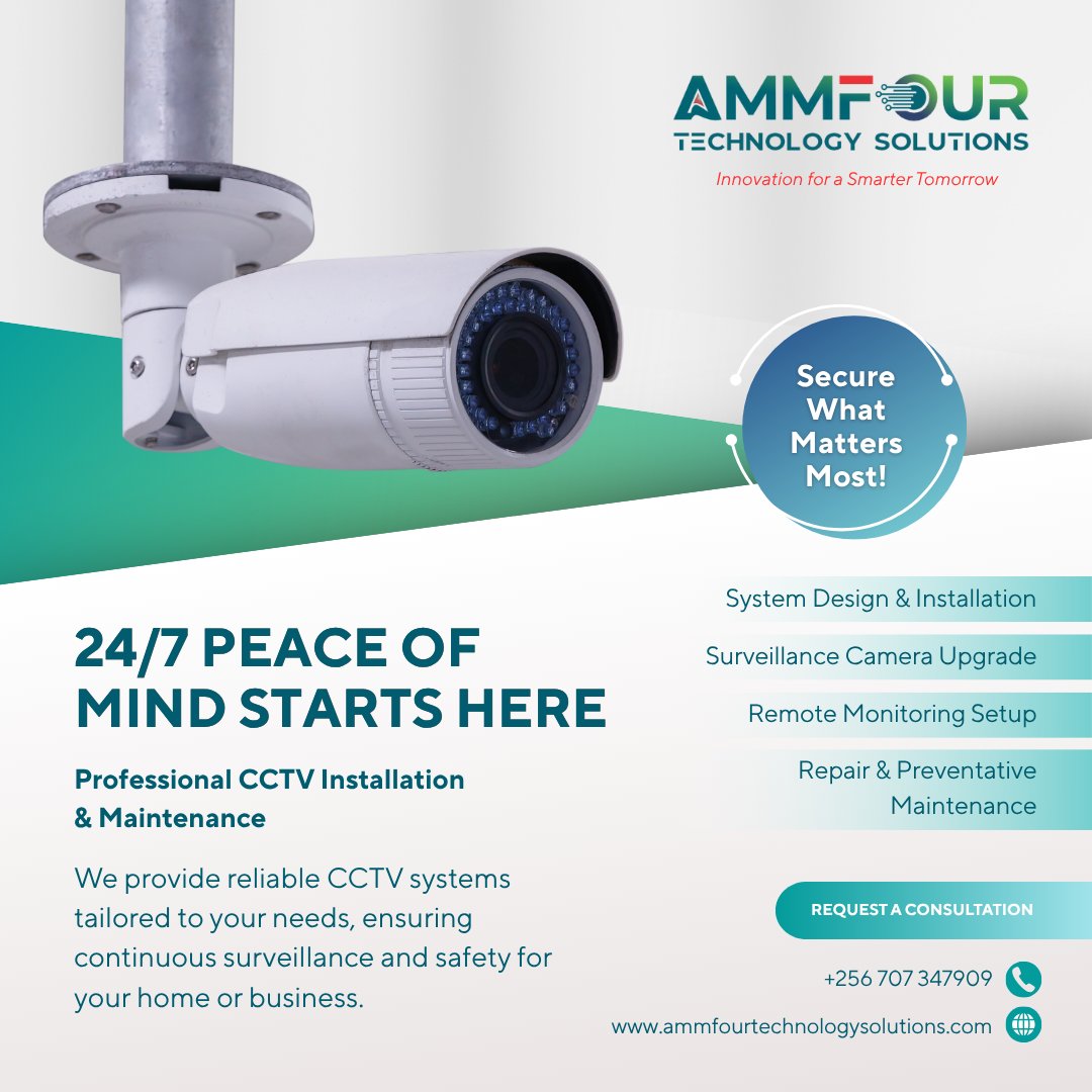 ammfourtech's tweet photo. Keep an eye on what matters most!
Secure your property with expert CCTV installation & maintenance from Ammfour Technology Solutions. Trusted. Professional. Reliable.
π Contact us today!
+256707347909 or visit our website
https://t.co/tniw54DvIf
#CCTVInstallation #AmmfourTech https://t.co/6QSyE49xNq