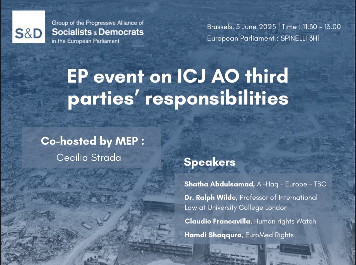 🔔Today at the EUP: #ICJ Advisory Opinion third parties’ responsibilities. 

The #EU must abide by its obligations under international law, mainly by terminating the EU-Israel Association Agreement. 

Read Dr. Wilde’s legal opinion on the question👇🏼