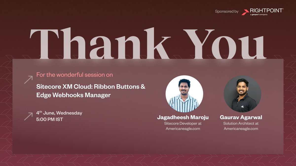 RinkuJain79's tweet image. Thanks Jagadeesh Maroju and Gaurav Agarwal for wonderful session.
Those who missed it or wants to revisit, so here is the link: youtu.be/i_BCzqn-Hx0
Sitecore #sitecorecommunity #sitecorelearning #xmcloud
