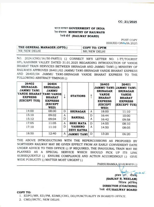 ashishdevsingh_'s tweet photo. Very unfortunate!
As per the schedule, Katra–Srinagar #VandeBharat starts tomorrow but no stop at Reasi station.
People of Reasi waited over a century for this day—sacrificing water sources, bearing disruptions—yet are now left out
I humbly urge @AshwiniVaishnaw ji.. https://t.co/tUvxP6LAv6