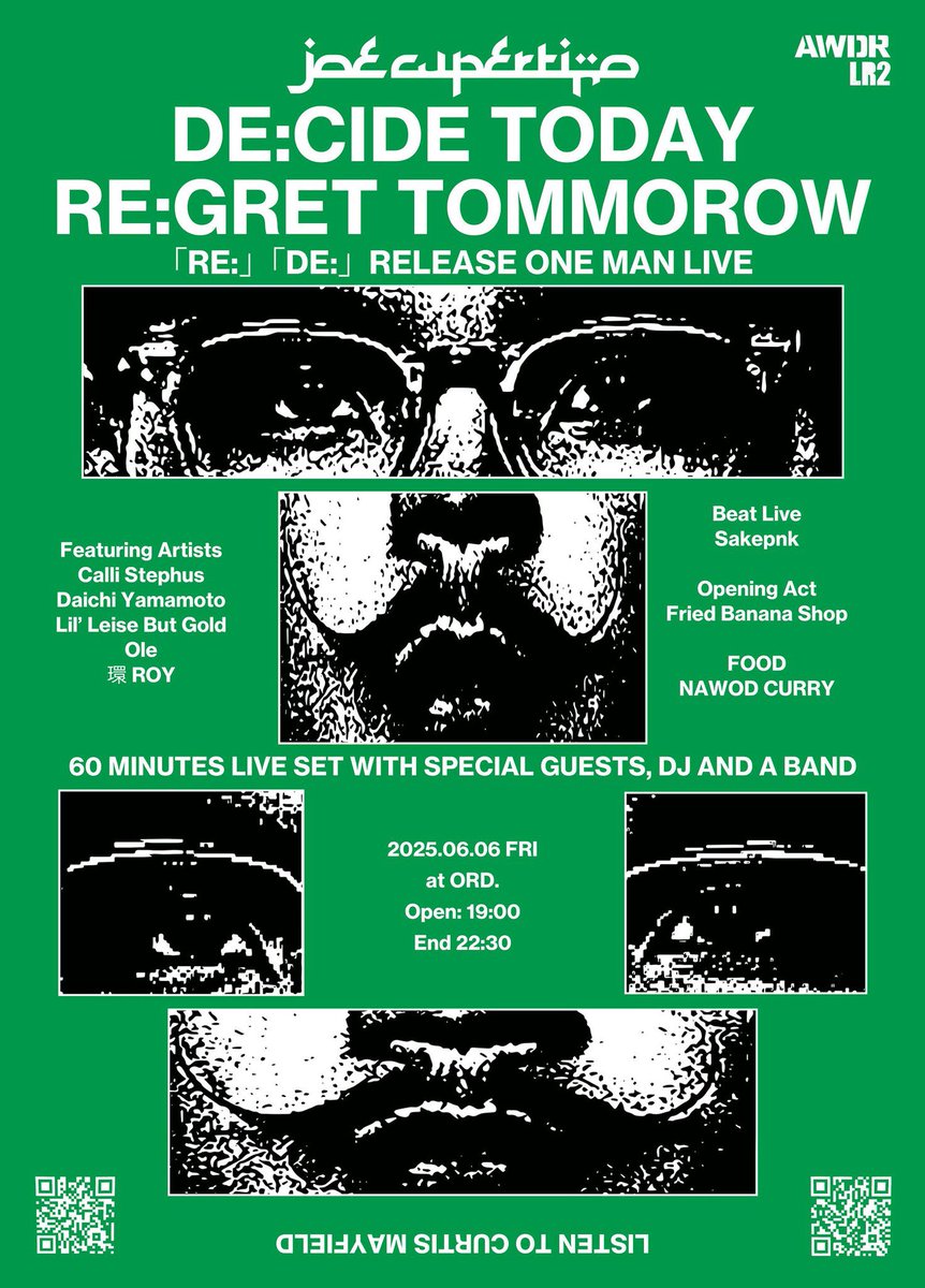明日！6月6日(金)は代官山の新ヴェニューORD.にてJoe Cupertino氏による"DE:CIDE TODAY RE:GRET TOMORROW"アフター宴でDJ！ライブにCampanellaさん、Calli Stephusさん、Oleさん、DJにAppreciate the Loveさん、Nano diaさん、Dazさんほかが出演で23時から！リリパ本編と併せてぜひ遊びに！何卒です！