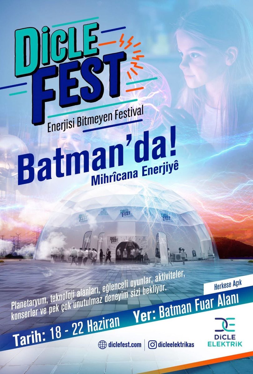 tangkhnzk's tweet photo. 🚀 Enerjisi Bitmeyen Festival: #DicleFest Batmanda Başlıyor!
#MihricanaEnerjiye

Bilim, teknoloji ve eğlence dolu deneyim alanlarımızla siz değerli  hemşerilerimizle görüşmek üzere..
@Eksim_Holding 
@DicleElektrikAS https://t.co/A9HhRUpWKb
