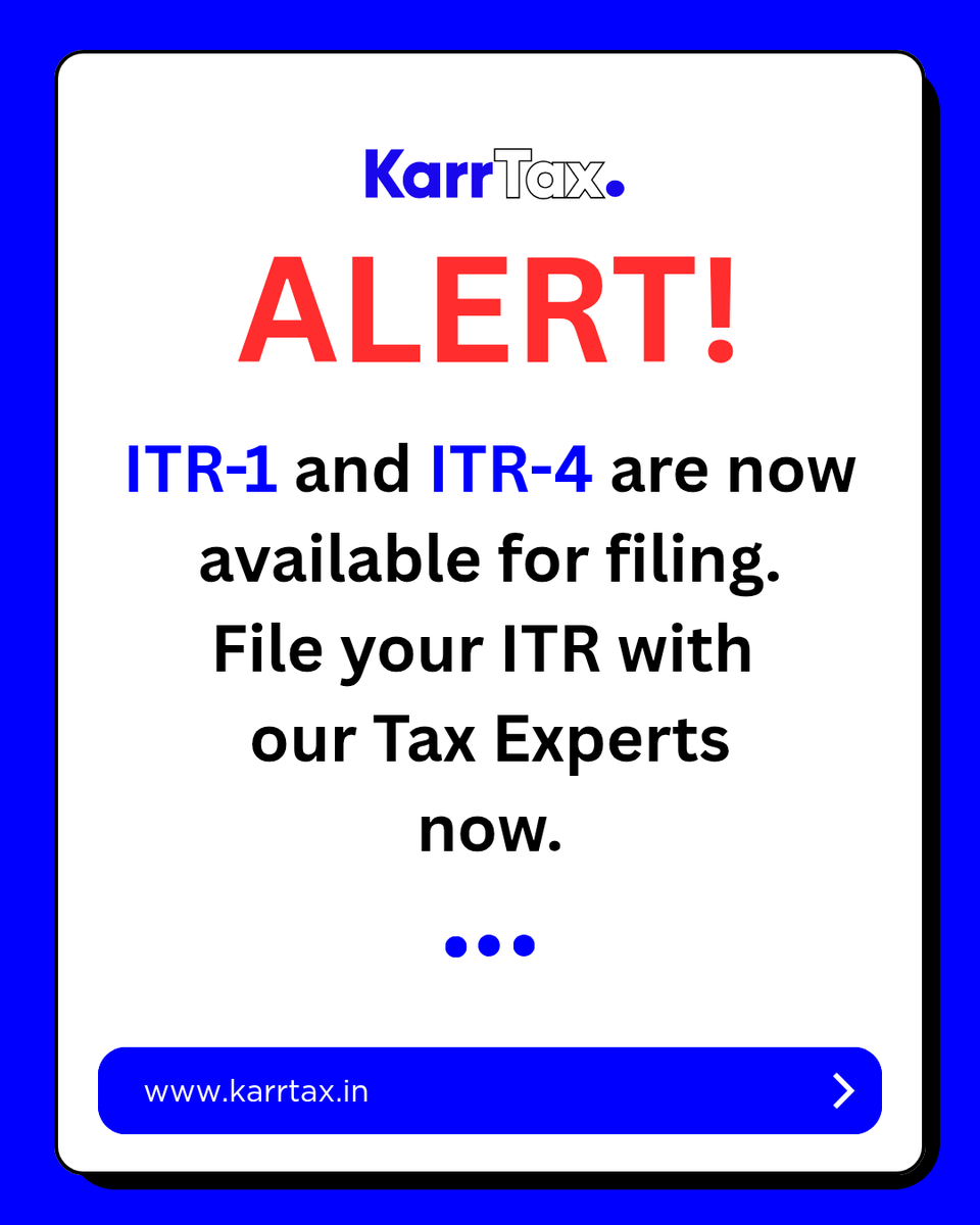 Karr_Tax's tweet photo. 🚨 ITR Filing Alert! 🚨
ITR-1 &amp; ITR-4 Filing for AY 2025-26 has officially started! ✅
Start early to avoid last-minute hassles and get faster refunds! 💰

📌 Our expert team at https://t.co/6NzPo82KAs is ready to help you file smoothly and accurately. https://t.co/nEiylw0mZu