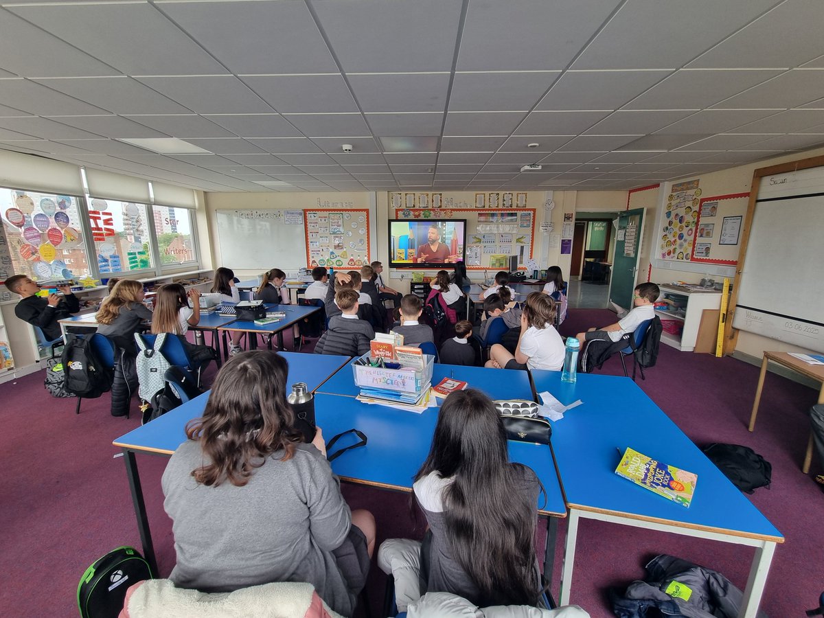 StAugustine_PS's tweet photo. #BBCAuthorsLive P6 from St Augustine's, Coatbridge, are loving listening to Jamie and how he came up with all his stories and characters.
#staugread #staugstewards https://t.co/AXS6uHZbe9