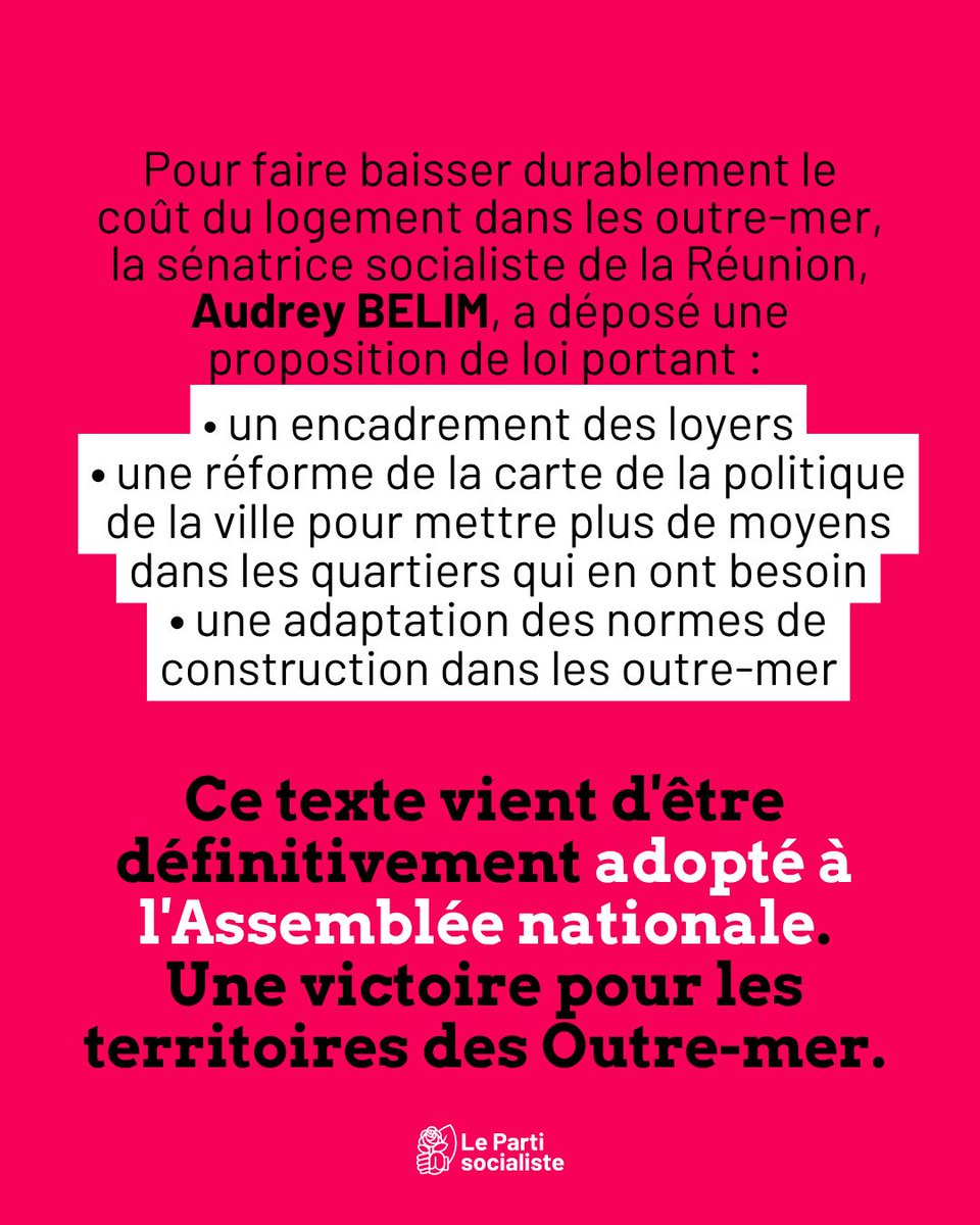 📣 Encadrement des loyers, re-calcul des quartiers prioritaires, adaptation des normes de construction aux conditions climatiques ultramarines, … : ce texte est une avancée majeure dans le droit au logement pour toutes et tous !