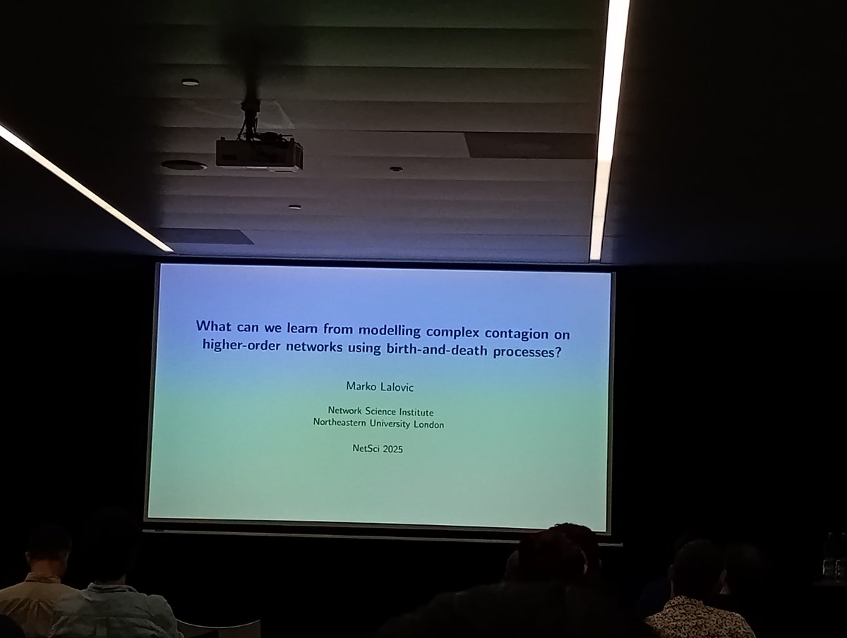 amahury0's tweet photo. At the spreading processes session, Marko Lalovic extends classical birth-death processes to include higher-order interactions for modelling complex contagion dynamics. His simulations reveal the significant roles of higher-order terms in epidemic dynamics.

#NetSci2025 https://t.co/aywvJtWFGr