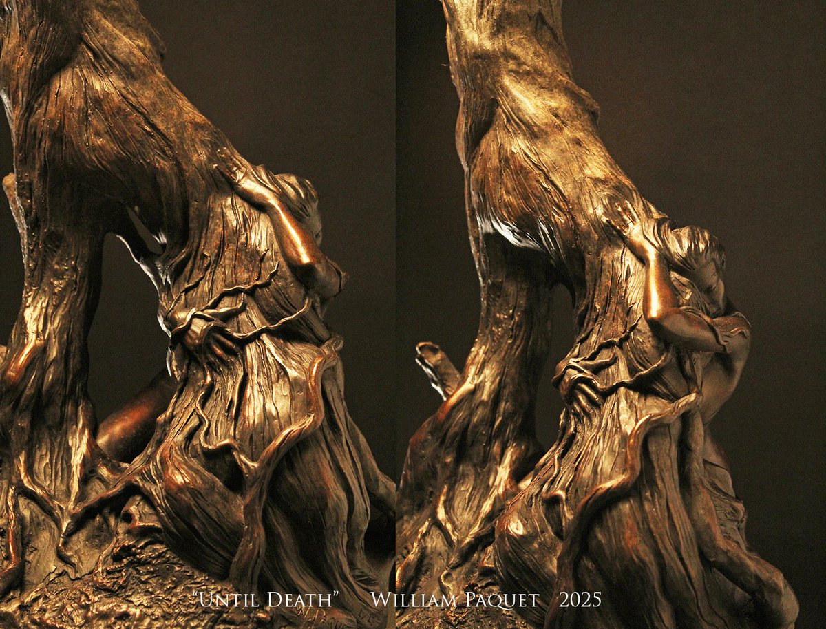 Some views of the female figure and details of the side and back. The figure is being engulfed by the tree, a metaphor for the oppressive nature of grief, which is what the theme of the work is.

I always work in the round trying to make my sculptures interesting from all angles,