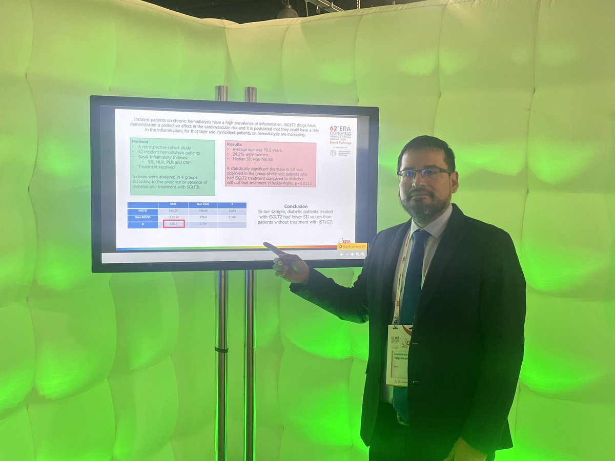 Presenting our moderated e-poster in the #ERA25  #beyondnephrology

📍 “INFLAMMATORY PROFILE OF INCIDENT HEMODIALYSIS PATIENTS: ROLE OF SODIUM-GLUCOSE COTRANSPORTER 2 INHIBITORS”

<a href="/Nef_HDrNegrin/">Nefrología HUGC Dr Negrin</a> <a href="/SCNefrologia/">SOCIEDAD CANARIA DE NEFROLOGIA</a> <a href="/ERAkidney/">ERA - European Renal Association</a> <a href="/SENefrologia/">S.E.N. Nefrología</a>