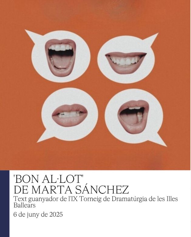 Produccions de Ferro (@proddeferro) on Twitter photo Feim una passa més en la projecció dels dramaturgs i dramaturgues de les Balears. BON AL·LOT, el text de Marta Sánchez guanyador del darrer #TorneigDramaIB, arriba demà al Teatre Rialto de València!
La lectura s'inclou dins les activitats del IX Torneig de Dramatúrgia Valenciana. Feim una passa més en la projecció dels dramaturgs i dramaturgues de les Balears. BON AL·LOT, el text de Marta Sánchez guanyador del darrer #TorneigDramaIB, arriba demà al Teatre Rialto de València!
La lectura s'inclou dins les activitats del IX Torneig de Dramatúrgia Valenciana.