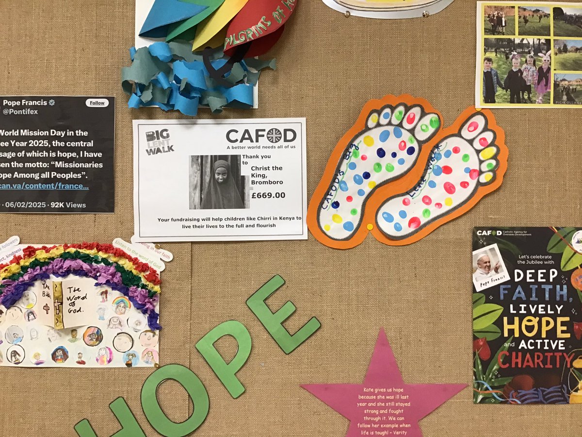 CAFOD sent us this to thank us for bringing hope to others by raising money on our Lenten walk.