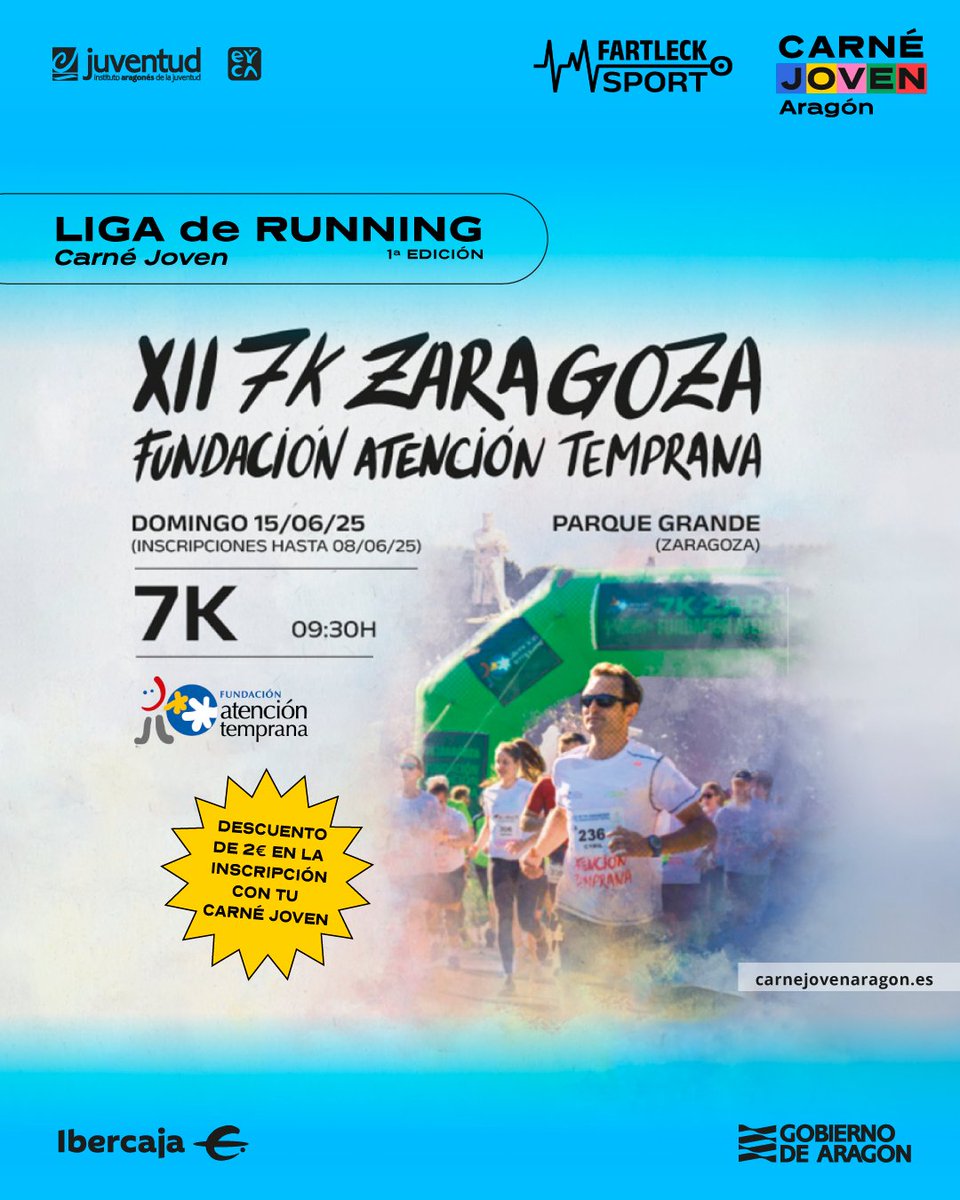 ¡Última cita de running con "La Liga de Running de Carné Joven"!👉15/06: XII 7k ZARAGOZA FUNDACIÓN ATENCIÓN TEMPRANA

👉Inscríbete con descuento a través de aquí: fartlecksport.com/7k-zaragoza/

#LigaRunningCarnéJoven #fartlecksport #CarnéJoven #runningzaragoza