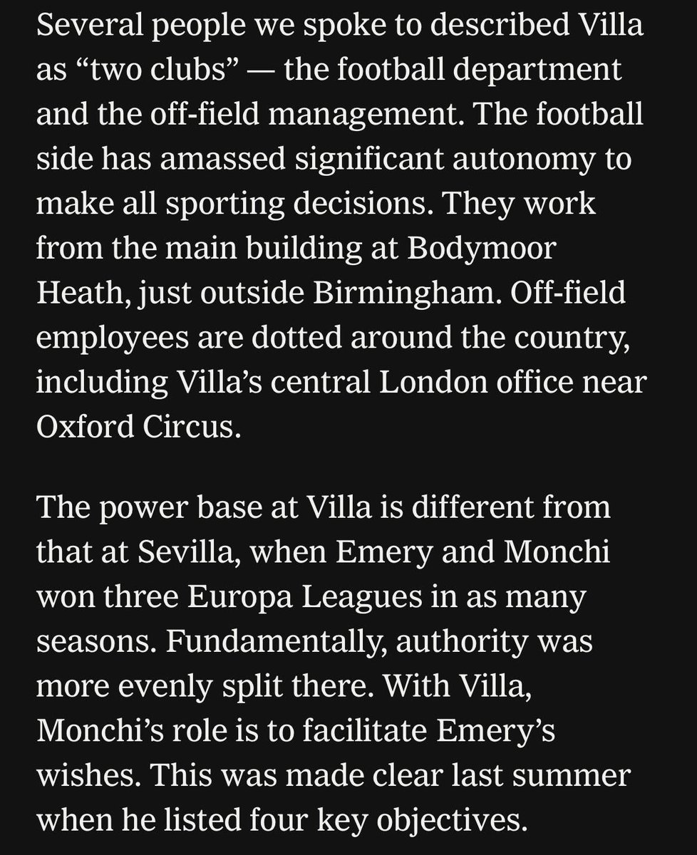 “He is absolutely spot-on and has an aura,” says one colleague. “He is the best I’ve worked with and has a good heart."

Piece on Damian Vidagany, Monchi and how #AVFC work:

🔗nytimes.com/athletic/63880…
