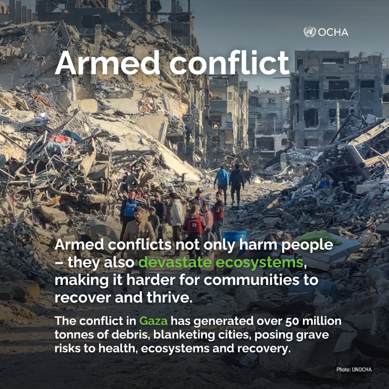 UNOCHA's tweet photo. Many of today’s humanitarian crises are being influenced by environmental factors.

More people are being displaced, facing hunger or losing access to water due to environmental shocks.

On #WorldEnvironmentDay, find out how the environment affects humanitarian action.