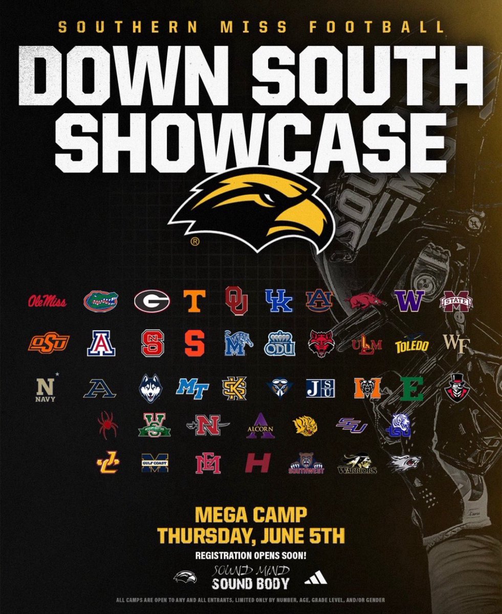 I’ll be attending the Southern Miss mega camp today!!!
<a href="/CoachSummers70/">Cob Summers</a> <a href="/CHSCoachD/">Gavin De Los Santos</a> <a href="/Buck_James212/">Buck James</a>