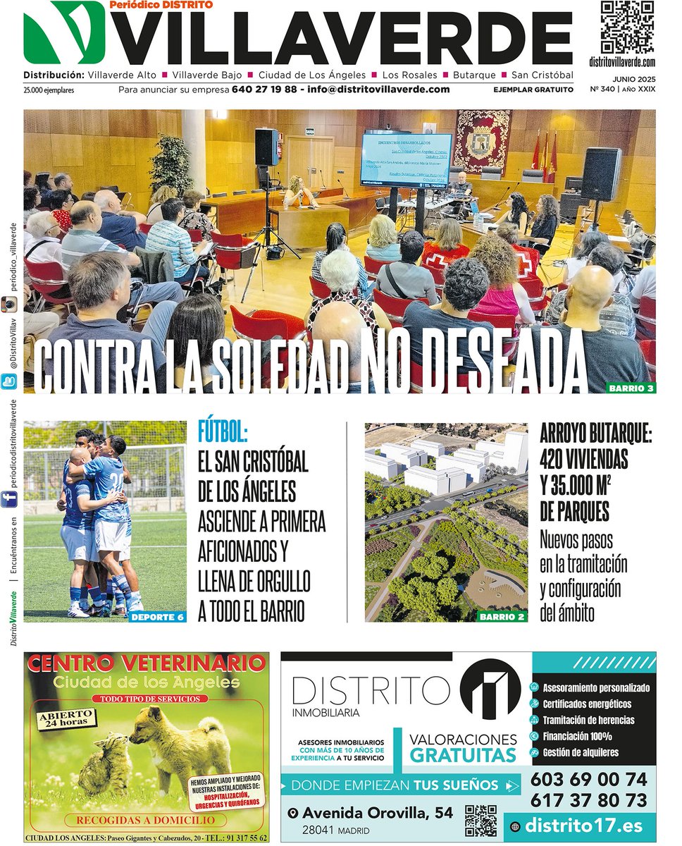 Ya está en la calle el número de junio de Distrito Villaverde, periódico mensual de información general de nuestro distrito. Se encuentra disponible en los puntos fijos de reparto distribuidos por todos sus barrios.

Puedes encontrarlo aquí en formato PDF: distritovillaverde.com/distrito-villa…