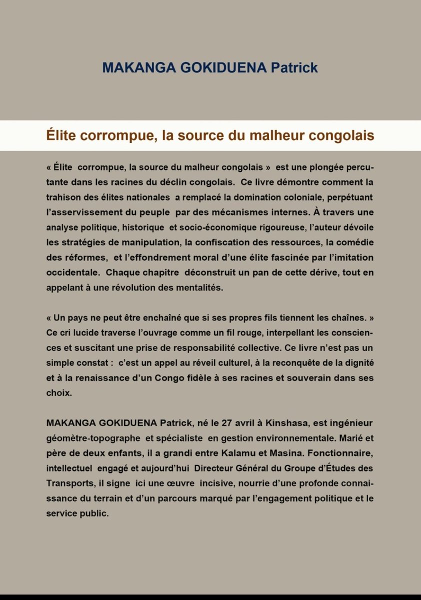 Quelle est la source du malheur des congolais ?

Pour le DG <a href="/PatrickMakanga6/">Patrick Makanga</a> c'est son élite. 
Prière de lire sa réflexion sur : " Élite corrompue, source du malheur congolais ".
<a href="/fatshi13/">Félix A. Tshisekedi</a>
<a href="/Presidence_RDC/">Présidence RDC 🇨🇩</a> 
<a href="/Anthony_Nkinzo/">Anthony Nkinzo Kamole</a>
<a href="/PLukwebo/">Modeste Bahati Lukwebo</a> 
<a href="/elogemwandwe/">ELOGE MWANDWE ⚜</a> 
<a href="/pap_mas/">Papy Masita Masitol</a>