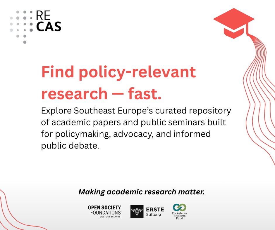 recas_see's tweet photo. Our policy-relevant Research Repository is live!
Research papers and public seminars — organised for policy relevance.
Browse by EU negotiation chapter, SDG, author or topic. Start here → https://t.co/g21KOa1Ley
#MakingResearchMatter #AcademicPolicyLab #RECAS_SEE https://t.co/7HpAXabeMr