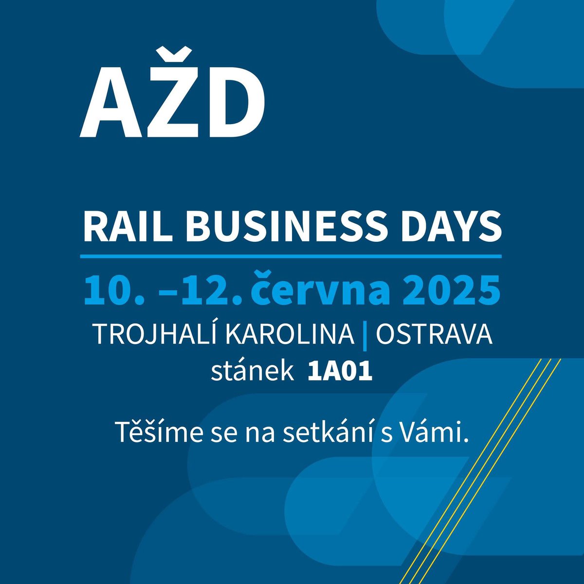 azd_praha's tweet photo. 👍 Také letos budeme součástí @rail_days 2025. Najdete nás 10.-12. června v ostravském Trojhalí Karolina na stánku 1A01.
🔴 Harmonogram přednášek na stánku AŽD: https://t.co/NAt2Oc9EK8
🚆 Přijďte si popovídat, poznat novinky a zažít železnici budoucnosti. Těšíme se na vás! #AZD https://t.co/3Ys3Tn0nXa