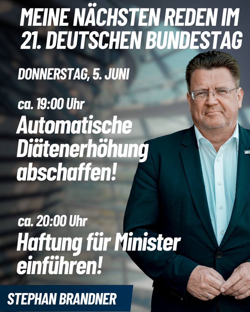 Heute Abend zwei Reden 🗣️🗣️im
#Reichstag zu
👉Diätenerhöhungen &amp;
👉Haftung von Bundesministern!
#AfD🇩🇪
#wirhabendasDirektmandat👍 
#WK193 #Berlin #Bundestag #Brandner