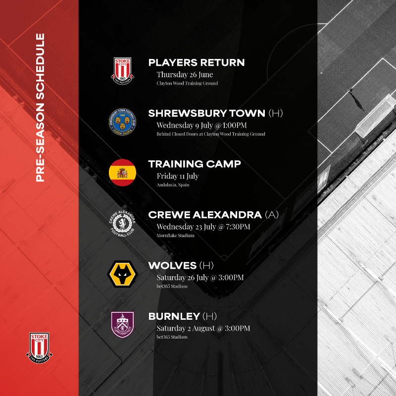 stokecity's tweet photo. Initial pre-season details revealed 🗓️
City announce home friendlies against Premier League duo.