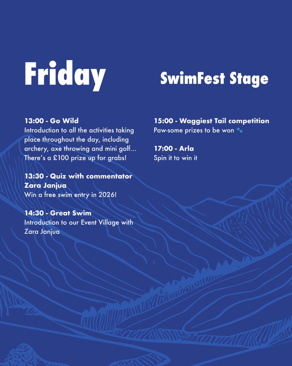 Great_Swim's tweet photo. Here is your SwimFest stage timetable ahead of the Arla Great North Swim 🏊

Let us know in the comments what you're most looking forward to about next weekend 👇 https://t.co/YuKOZMVjaY