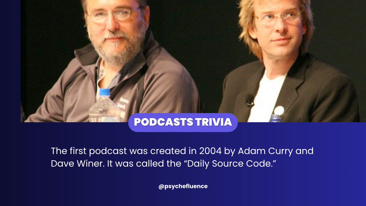 psychefluence's tweet photo. The first-ever podcast? “Daily Source Code” by Adam Curry and Dave Winer in 2004.
From a hobby to a billion-dollar business — wild, right?
What podcast got you hooked? Comment down below.
Want help? Connect with me @psychefluence
#PodcastTrivia #ContentTips #psychefluence https://t.co/U7s5bcrzMv