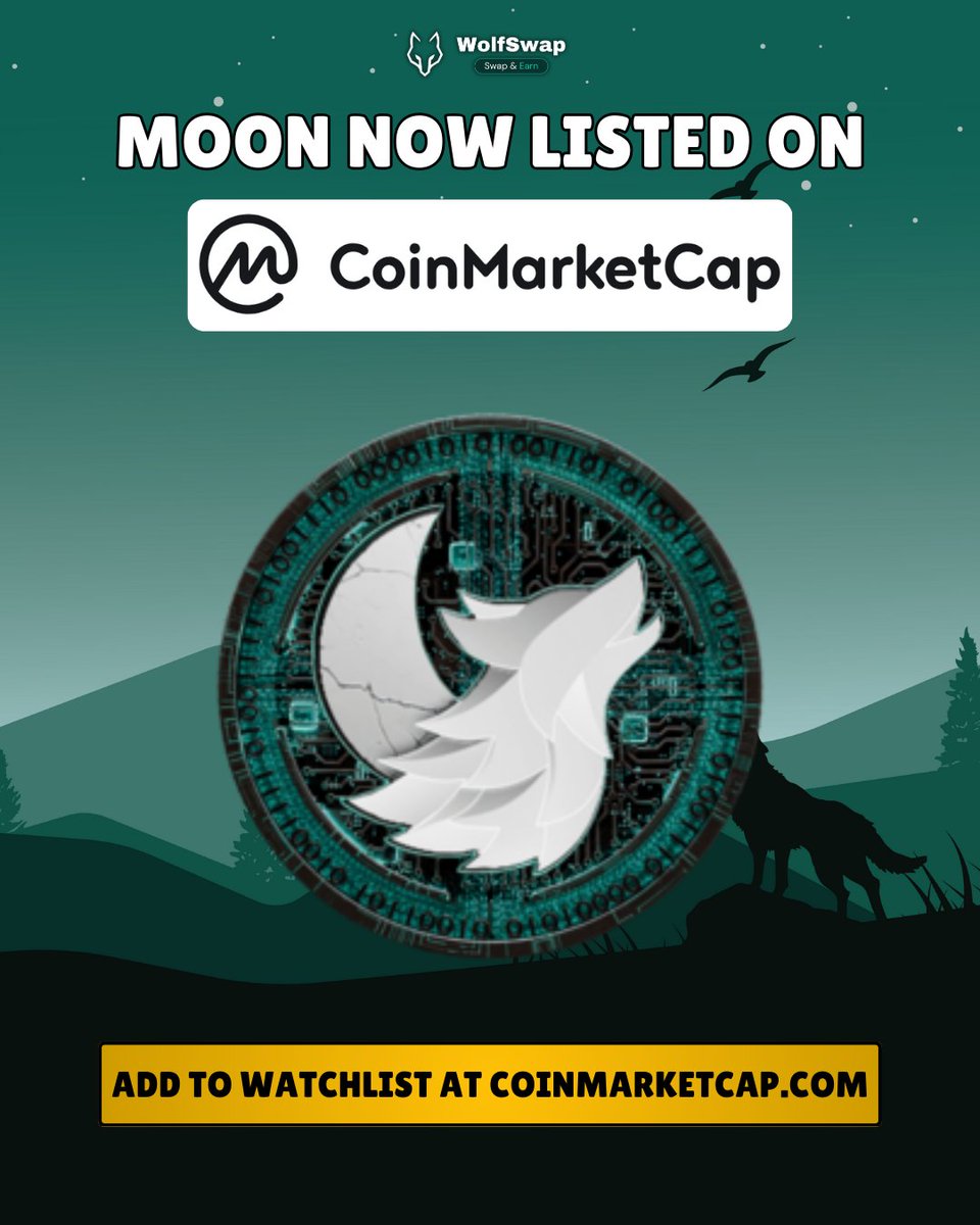 wolfswapdotapp's tweet photo. Gently reminder in case you missed it 👀

$MOON is now OFFICIALLY LISTED on @CoinMarketCap
👉 https://t.co/fLVQdnUiXy

If you haven't added it to your watchlist, you better do now 🐺 https://t.co/EV4EEgeBEE