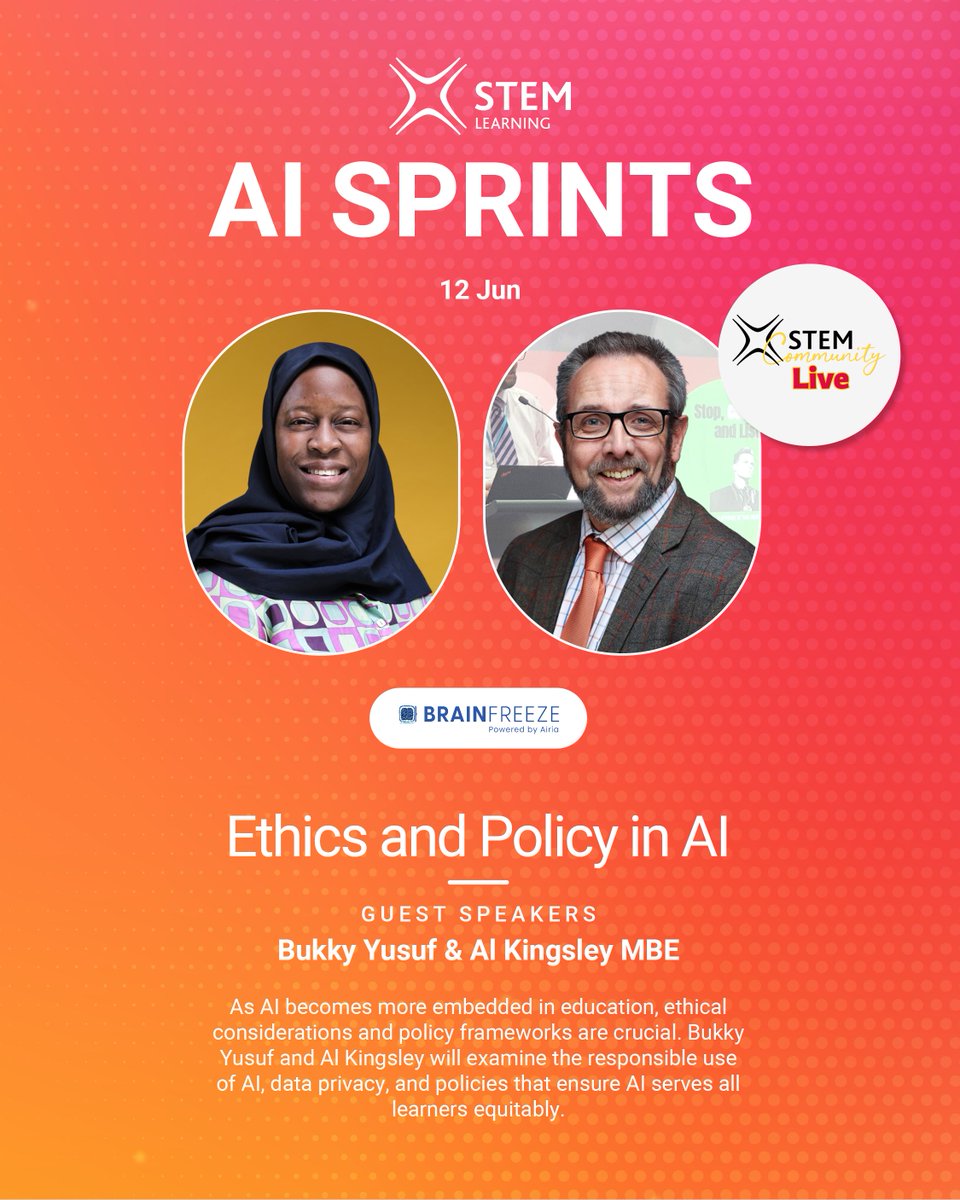 STEMLearningUK's tweet image. With teachers and students in mind, how can we leverage AI to minimalise bias, bridge the digital divide, and promote inclusive EdTech for all? 💭
Join our next AI Sprint session with Bukky Yusuf and Al Kingsley MBE on 12 June (4-5pm) to find out!
👉 bit.ly/3R5AwRG