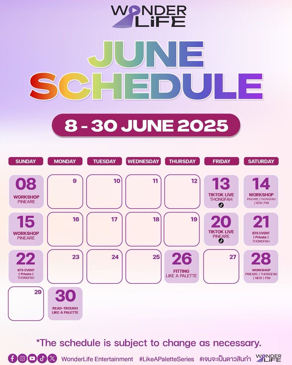 JUNE SCHEDULE 

#WonderLifeEntertainment