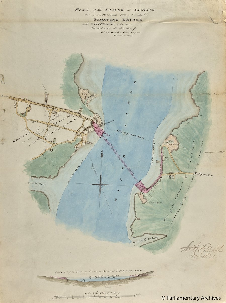 Parliament Archives (@ukparlarchives) on Twitter photo Deposited plans are another classic archive record with a vast and varied collection from railways and canals to roads and bridges. This colour plan is for the 1832 Saltash Floating Bridge (a cable ferry). The River Tamar had a ferry service there since the Norman Conquest! Deposited plans are another classic archive record with a vast and varied collection from railways and canals to roads and bridges. This colour plan is for the 1832 Saltash Floating Bridge (a cable ferry). The River Tamar had a ferry service there since the Norman Conquest!