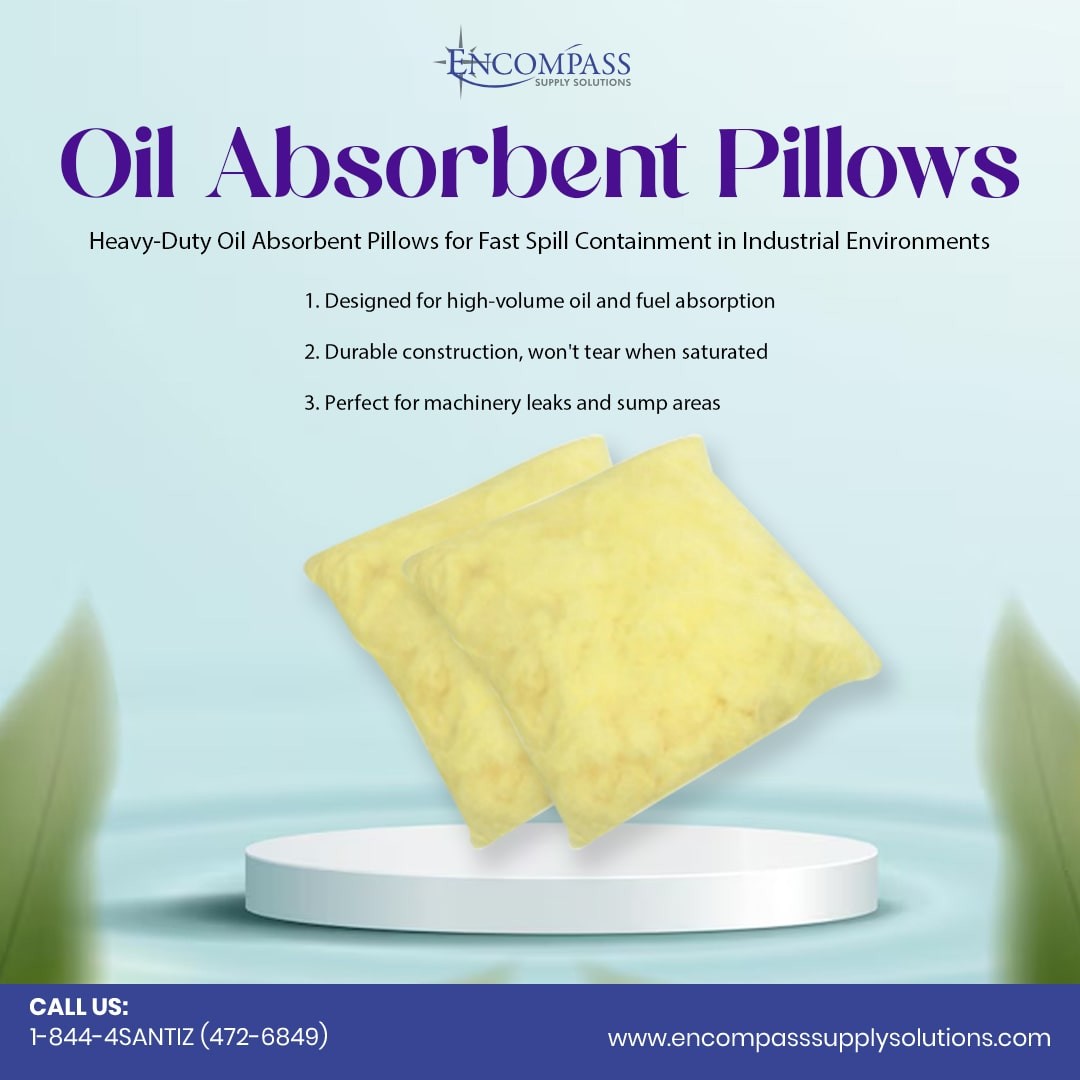 Encompass_Sol_'s tweet photo. Tackle oil spills the smart way with our Oil Absorbent Pillows! These heavy-duty spill control tools quickly soak up oil in tight spaces, under equipment, or near leaking machinery. 

https://t.co/e76wzRLkqd

#OilSpillSolutions #AbsorbentPillows #SpillContainment #WorkplaceSafety https://t.co/CazGqNekQ8