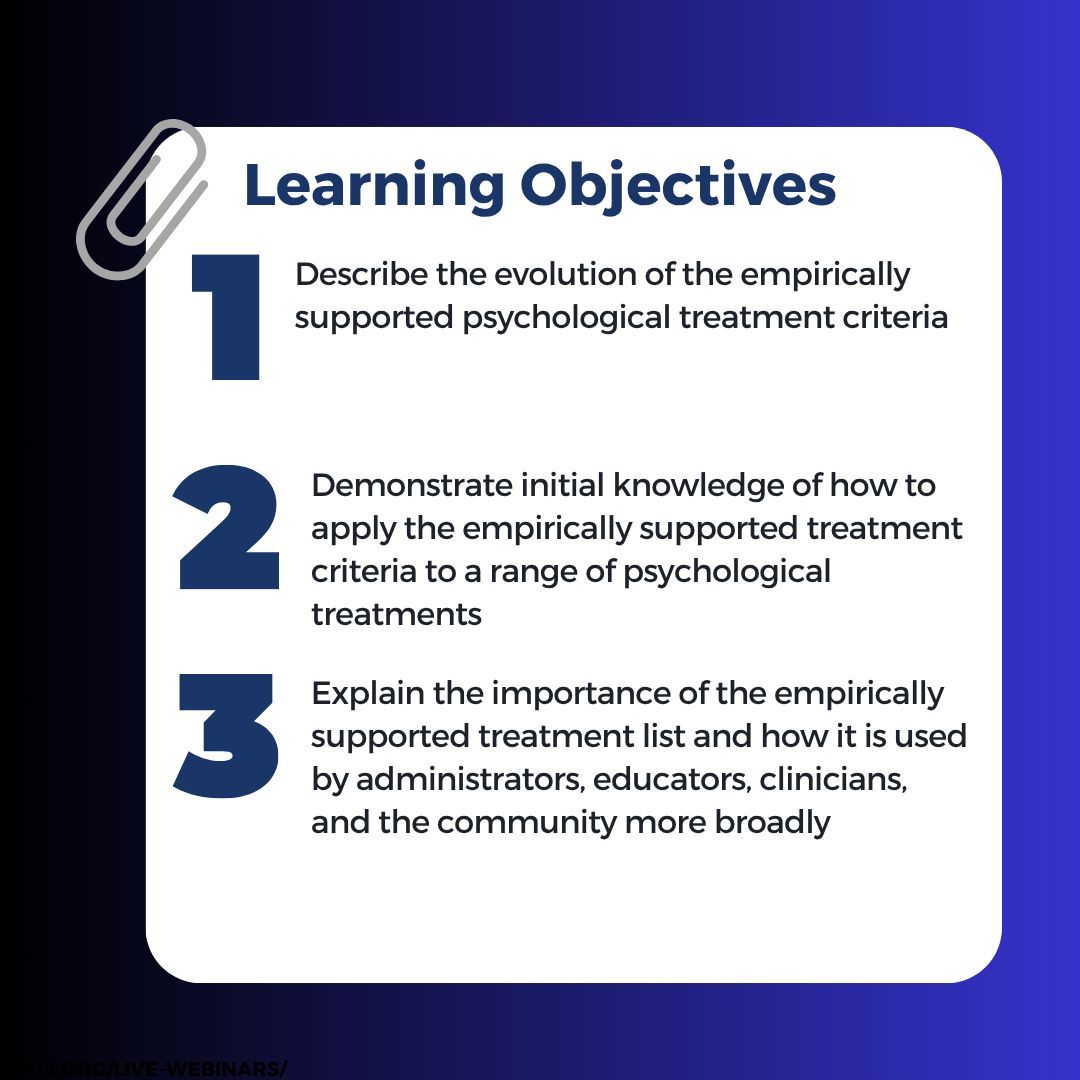SCPdiv12's tweet image. 📢 **Upcoming Webinar!* Empirically Supported Treatments & the Tolin Criteria
🗓️ June 11, 2025
🕛 12–1pm ET
💻 Zoom
🎙️ Dr. Cassandra Boness & Margaret Paul
Learn how to apply the Tolin Criteria to advance clinical psych research & practice.
🔗 div12.org/live-webinars/