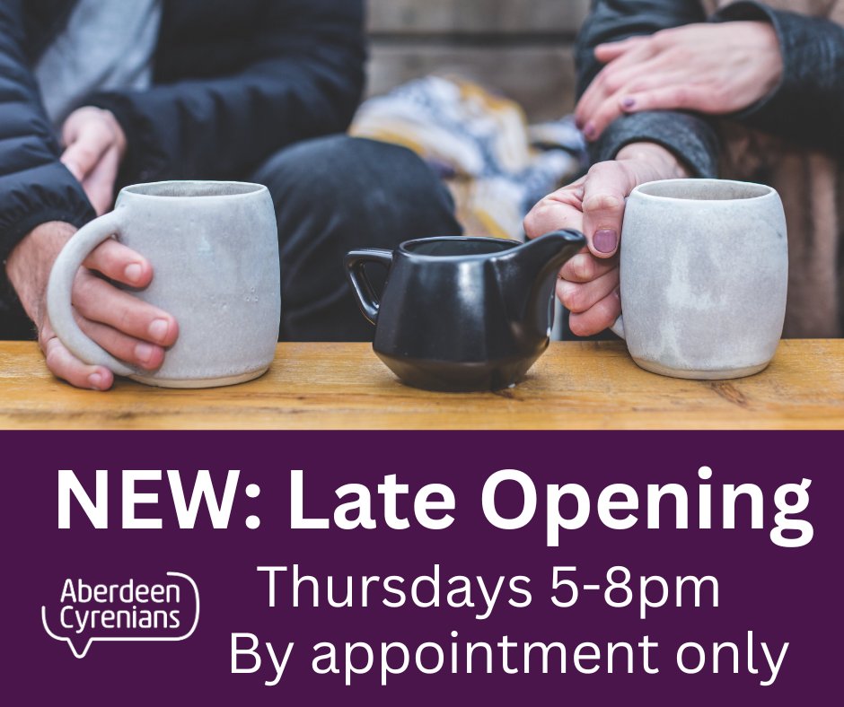 Aberdeen Cyrenians (@abdn_cyrenians) on Twitter photo ⭐ New: We’re open later on Thursdays! 🕔
We know it can be hard to get help when you’re working and still finding things tough. That’s why we’re now open later so you can speak to us after work.
To book a late appointment:
📞 Call us: 0300 303 0903
✉️ Email: Hello@weareac.org ⭐ New: We’re open later on Thursdays! 🕔
We know it can be hard to get help when you’re working and still finding things tough. That’s why we’re now open later so you can speak to us after work.
To book a late appointment:
📞 Call us: 0300 303 0903
✉️ Email: Hello@weareac.org