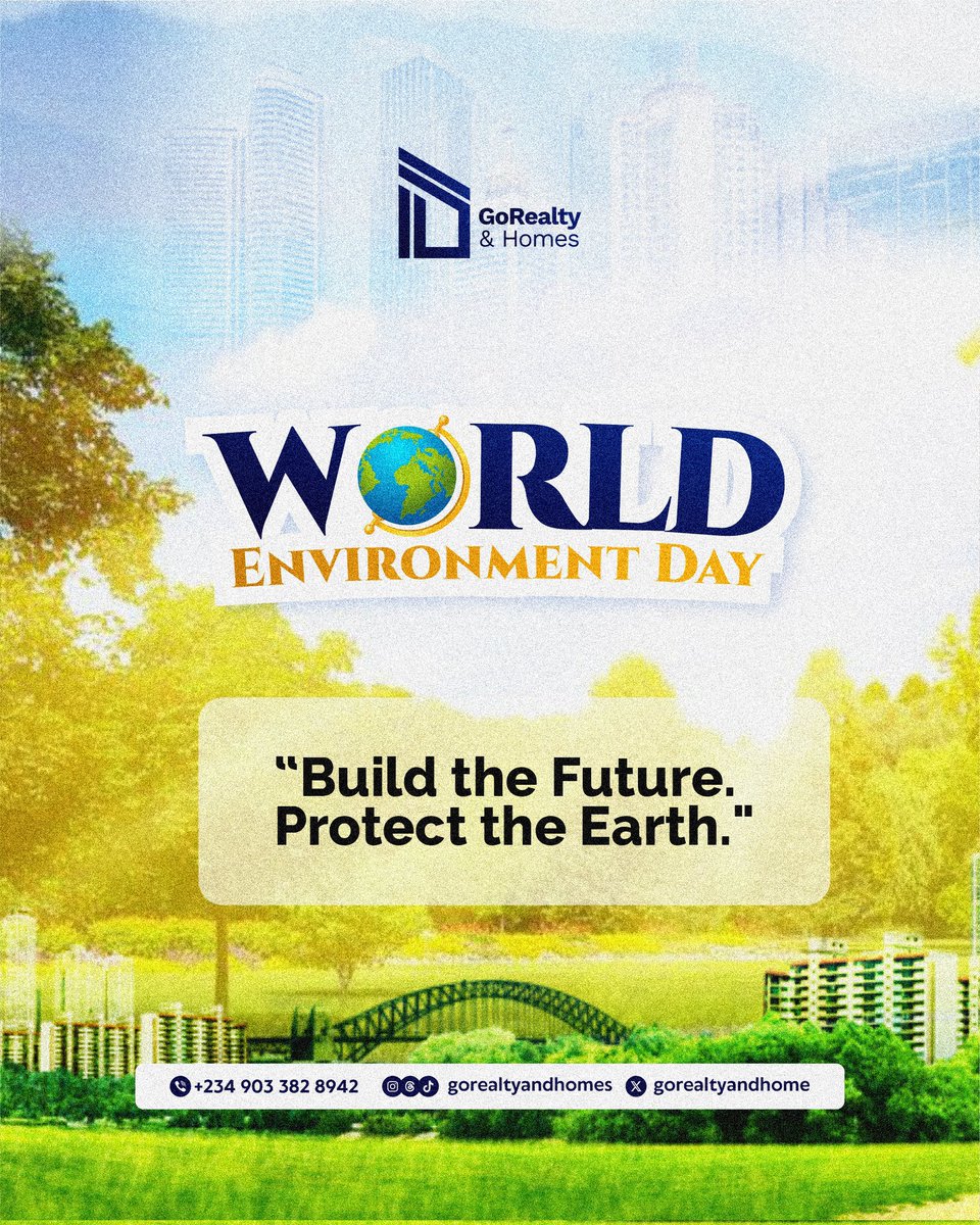 gorealtyandhome's tweet photo. Happy World Environment Day! 🌍 At GoRealty and Homes, we champion responsible land ownership for a greener future.
From sustainable farming at #ChoiceFarmEstate to green spaces in #PinnacleCity & #EdenCrescent, we're building responsibly.
#WorldEnvironmentDay #Sustainability https://t.co/x5LSMYduhq