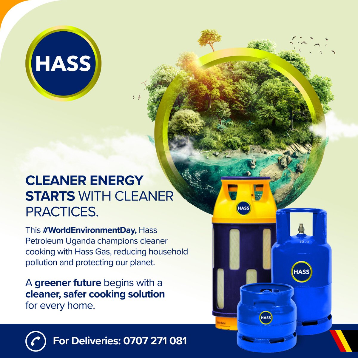 HassPetroleumUG's tweet photo. Every day, millions of households rely on traditional fuels that pose a threat to both their health and the environment.  

With Hass Gas, we are leading the shift to cleaner, safer, and more sustainable cooking.   

Let’s embrace clean cooking for healthier homes and a greener tomorrow. #WorldEnvironmentDay2025